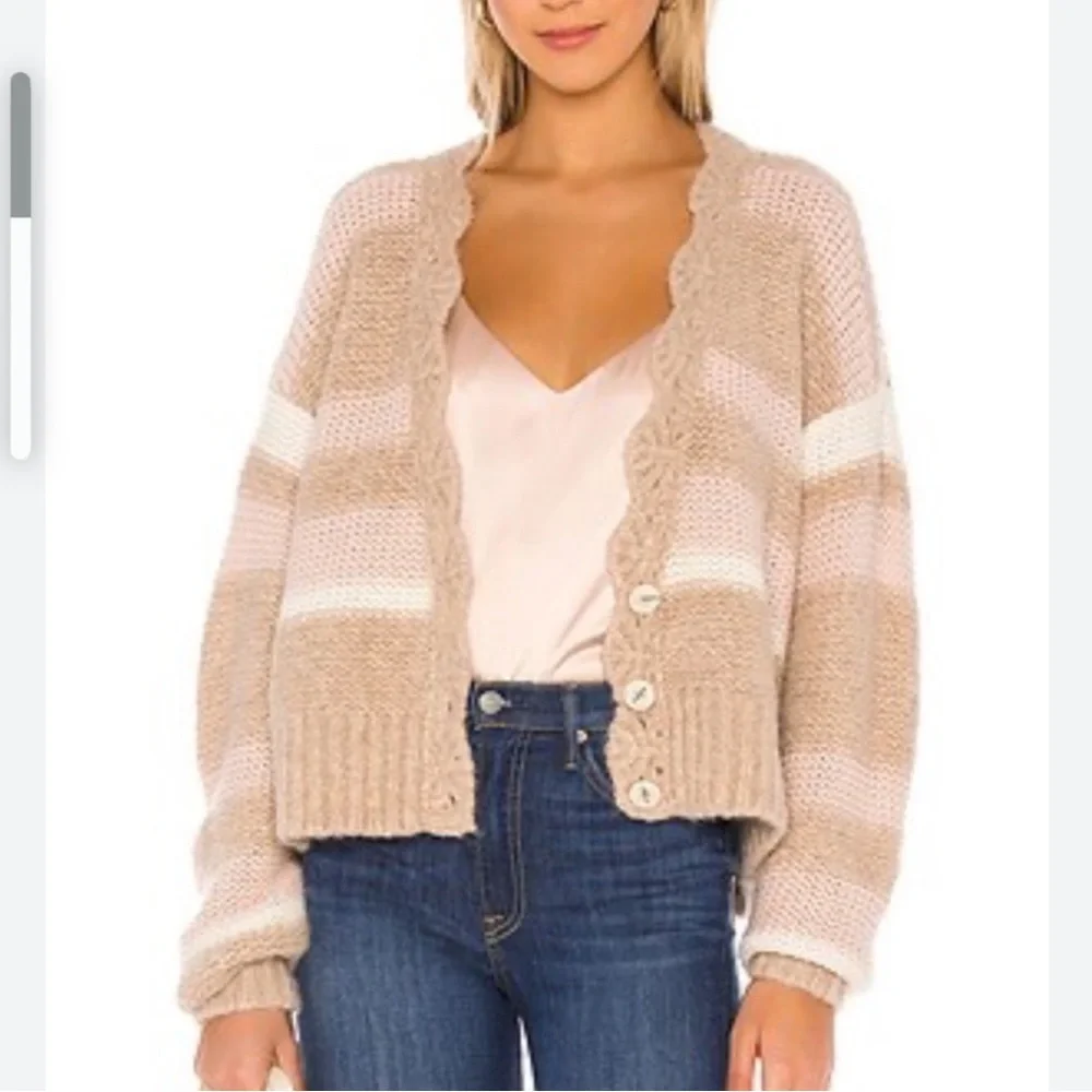 Free People Fine Time Latte Striped Oversized Wool Alpaca Cardigan S